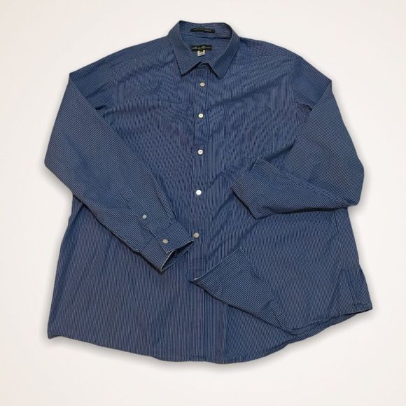 EDDIE BAUER Classic Fit Blue Pinstripe Shirt - Picture 1 of 5
